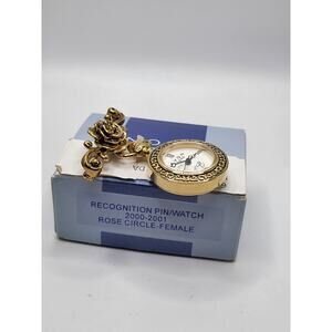 Avon 2000 Rose Circle Recognition Pin Watch NOS w Box Gold Tone